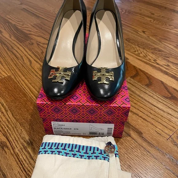 Tory Burch Raleigh heels 70mm black and gold size 11 - Picture 2 of 10